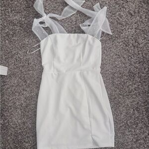 Lulu's White Mini Dress with Sheer Straps